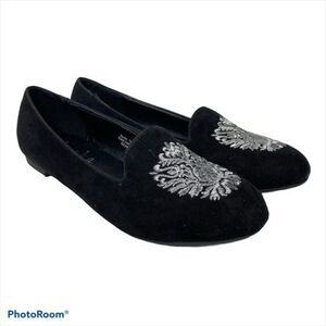 barbo Black and Silver Flats with Ornate Design